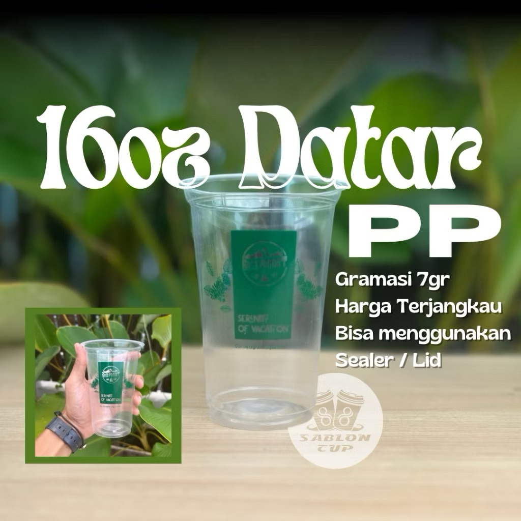 Cup PP Datar STARINDO (16oz datar) Sablon Cup || Gelas Cup Plastik