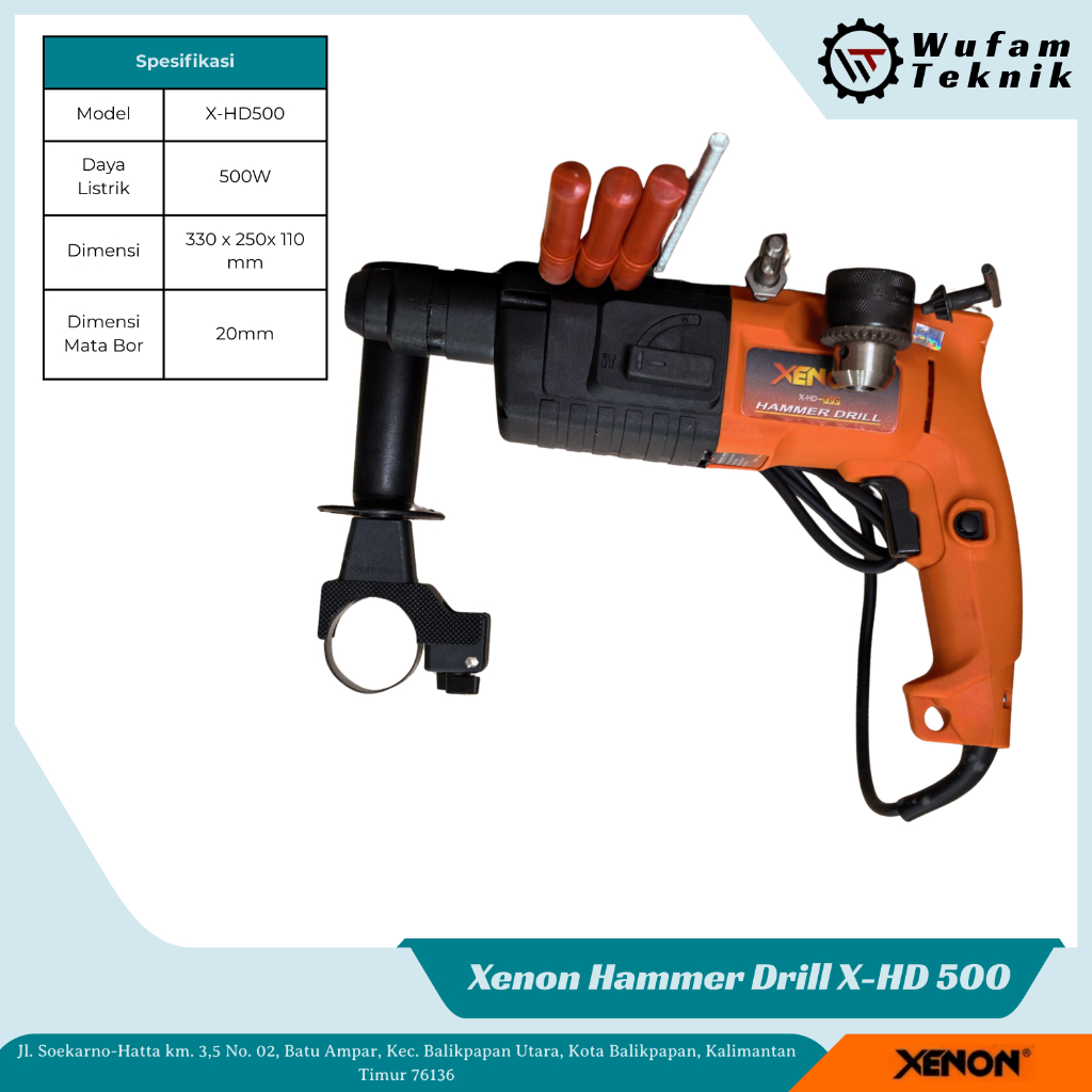 Mesin Bor Palu Xenon X-HD500 - Hammer Drill 20mm - 500W