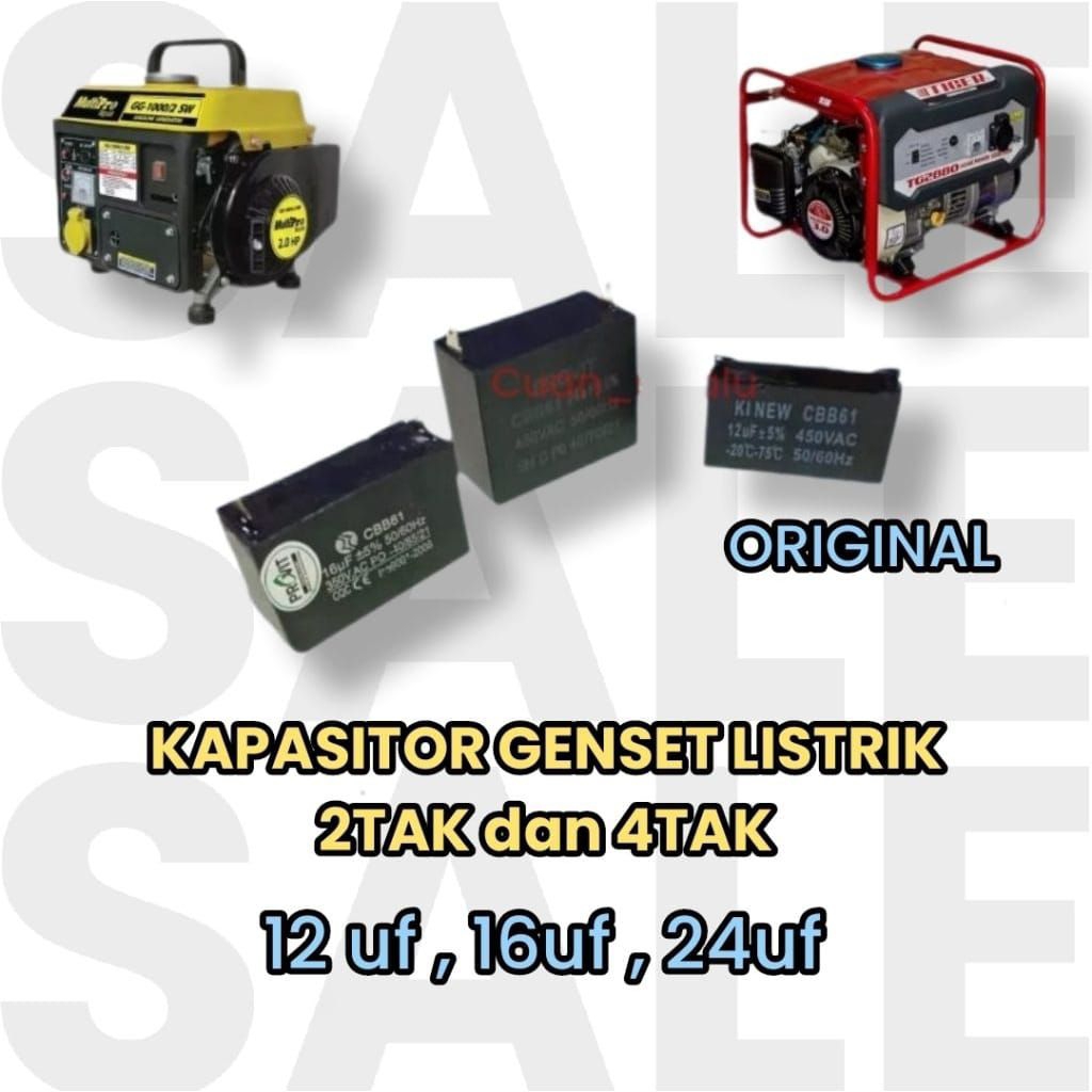 Capasitor/Kapasitor Genset ET950 12uf/16uf/24uf mikro 450V - Original Kotak hitam - Generator Listri