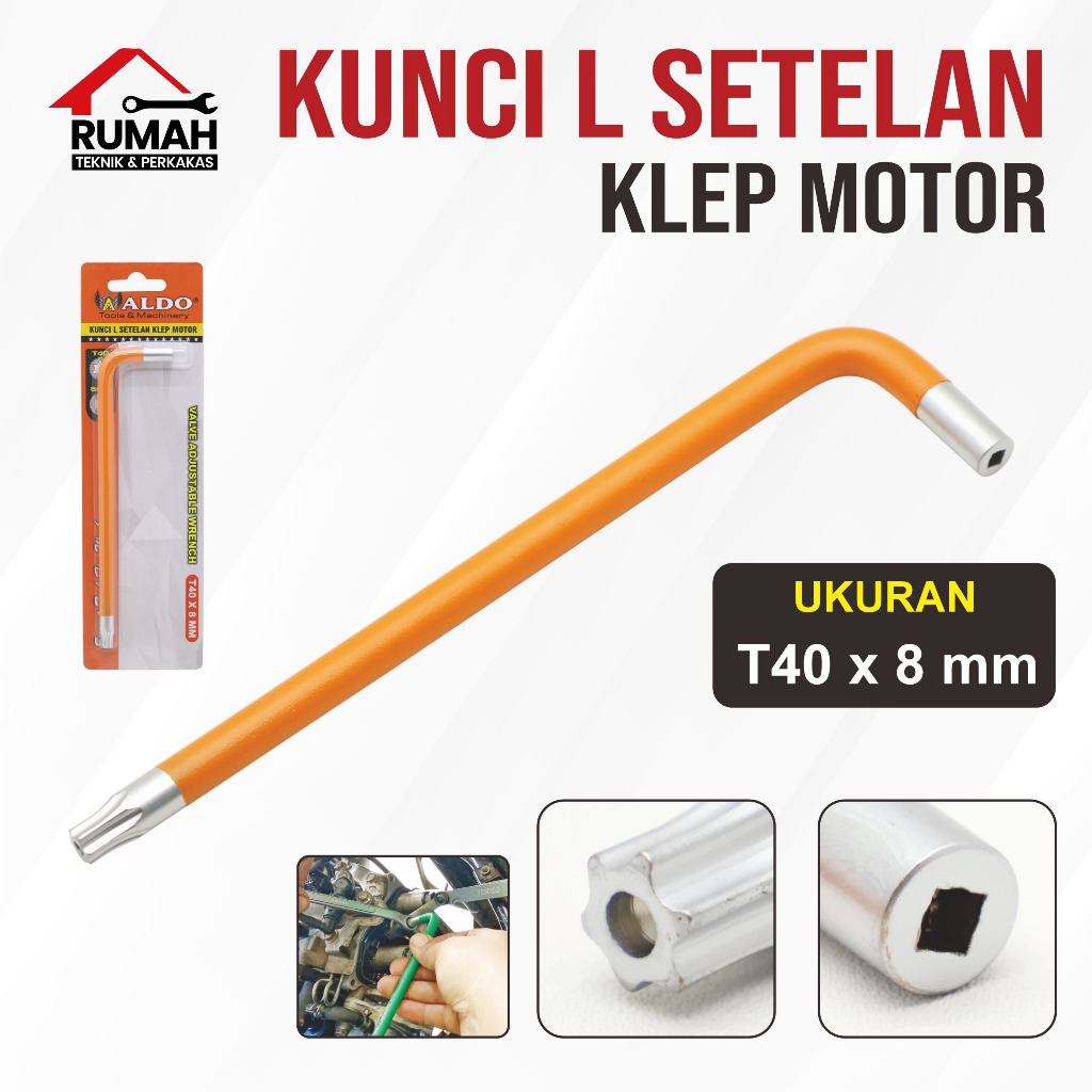 KUNCI L SETELAN KLEP MOTOR T40 8MM / Kunci Bintang Panjang Stel Klep Motor ALDO / Kunci Setelan Klep