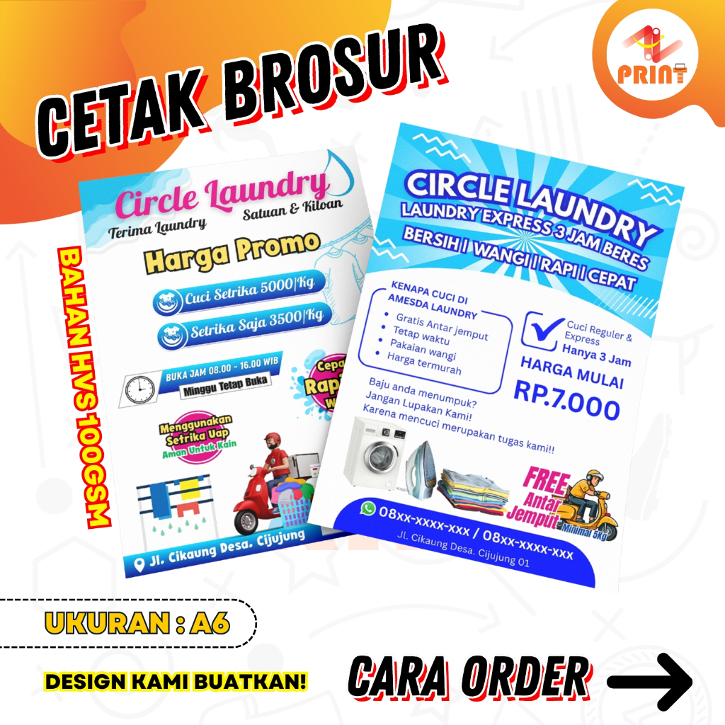

CETAK BROSUR/FLYER BAHAN HVS 100GSM GRATIS DESAIN | UKURAN A6 (105 x 148 MM) 1 SISI
