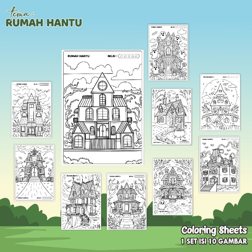 

(RUMAH HANTU 01) KERTAS MEWARAI ANAK UKURAN A4 - LEMBAR MEWARNAI MURAH READY STOCK - COLORING SHEETS ANAK PAUD/TK