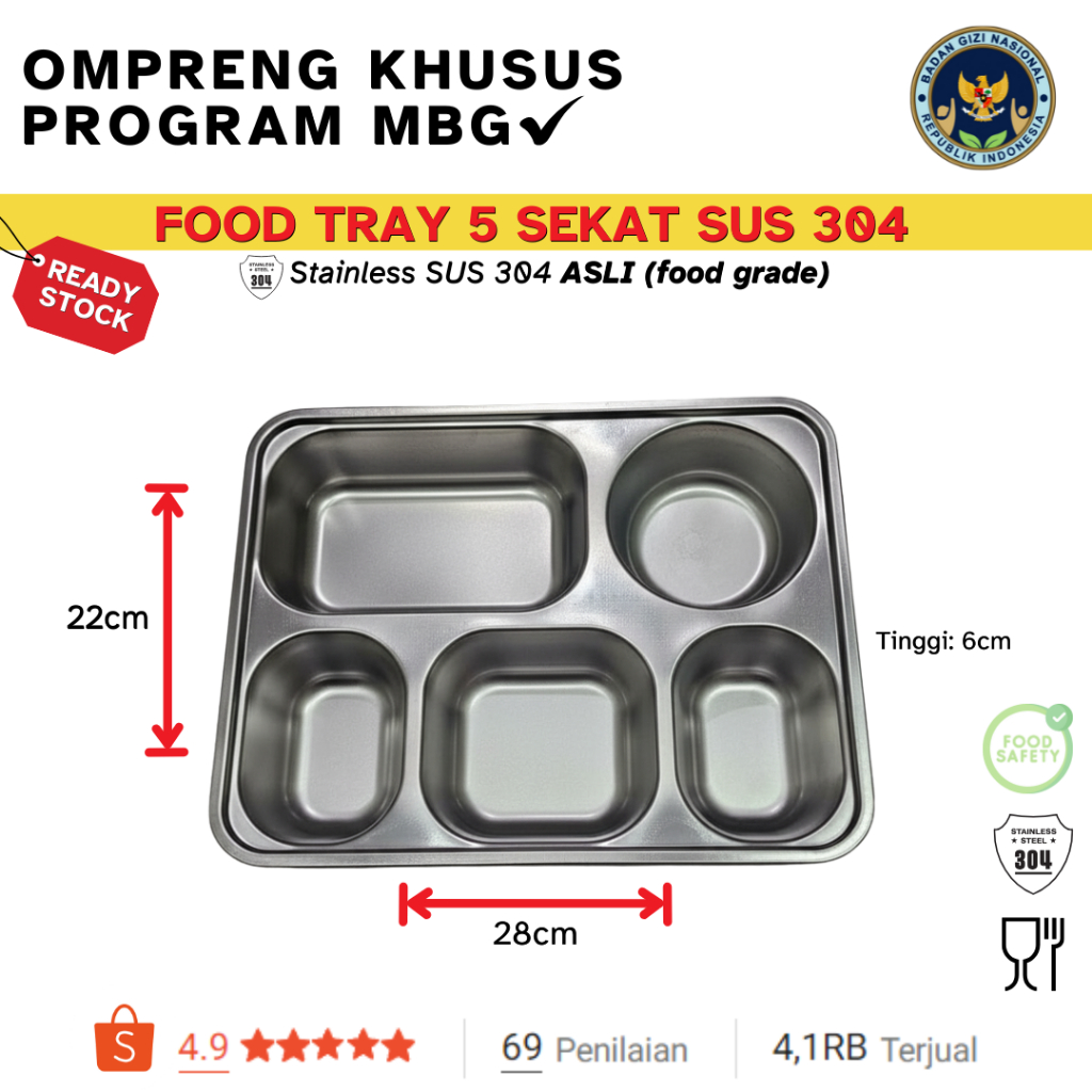 304 FOODTRAY OMPRENG MBG | FOOD TRAY STAINLESS FOOD GRADE | 6cm | FOOD TRAY SUS 304 |foodtray sus304