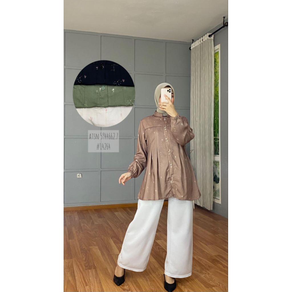 Blouse qla 14264 lipit kika/blouse/atasan/blouse motif/atasan wanita kekinian