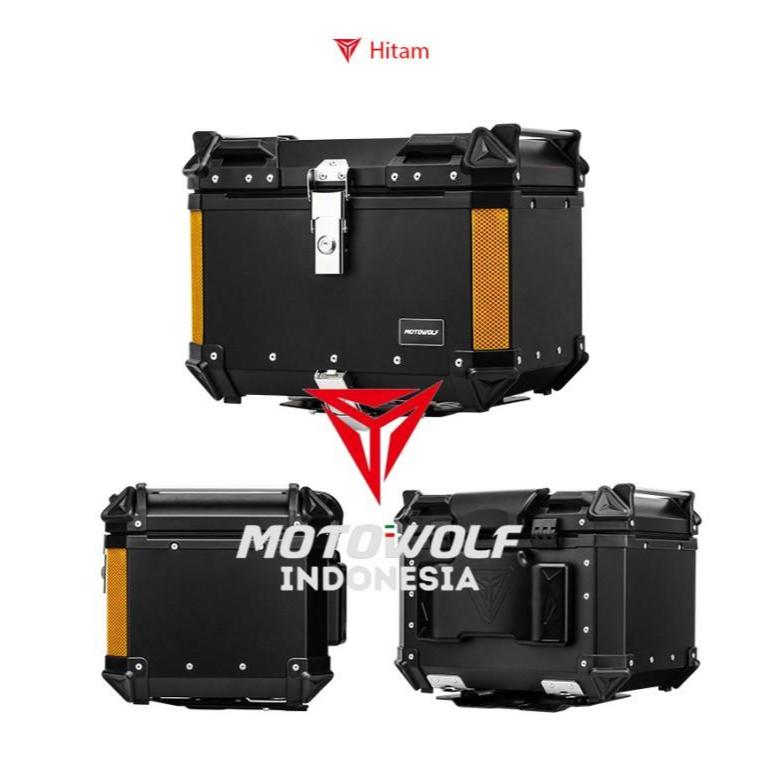 Motowolf Top Box Motor Case Pannier Aluminium Alloy Waterproof Motowolf 0712 Hitam 35L/45L/50L Anti 