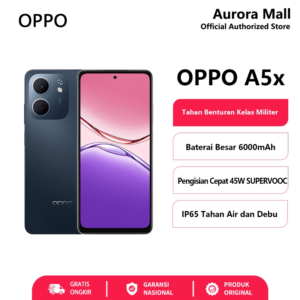 HP OPPO A5x 4/128GB RAM 4GB+4GB Extended ROM 128GB OPPO Terbaru 2025 Garansi Resmi