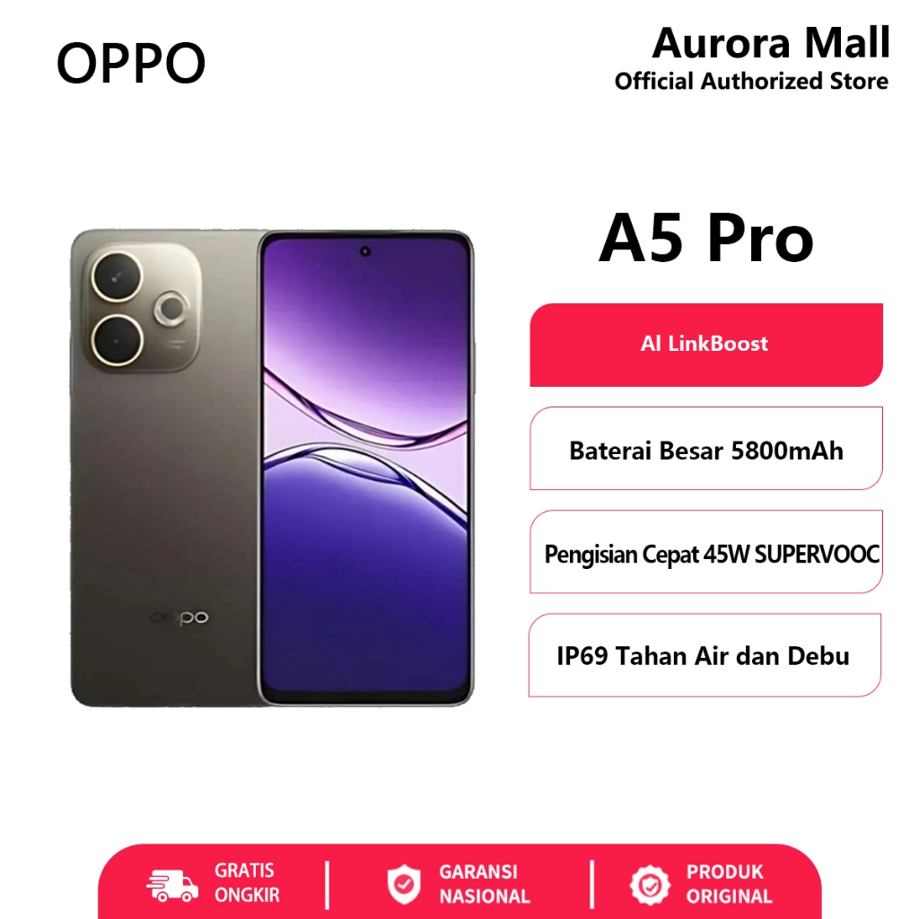 HP OPPO A5 Pro 8/256GB RAM 8GB+8GB Extended ROM 256GB OPPO Terbaru 2025 Garansi Resmi
