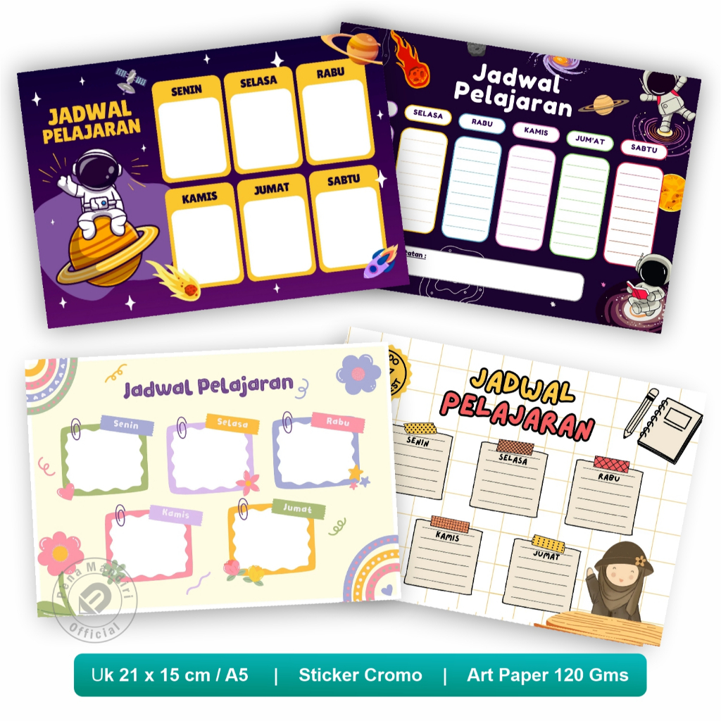Sticker Poster Jadwal Pelajaran Mini Aesthetic Poster Sekolah Jadwal Pelajaran Mini Ukuran A5