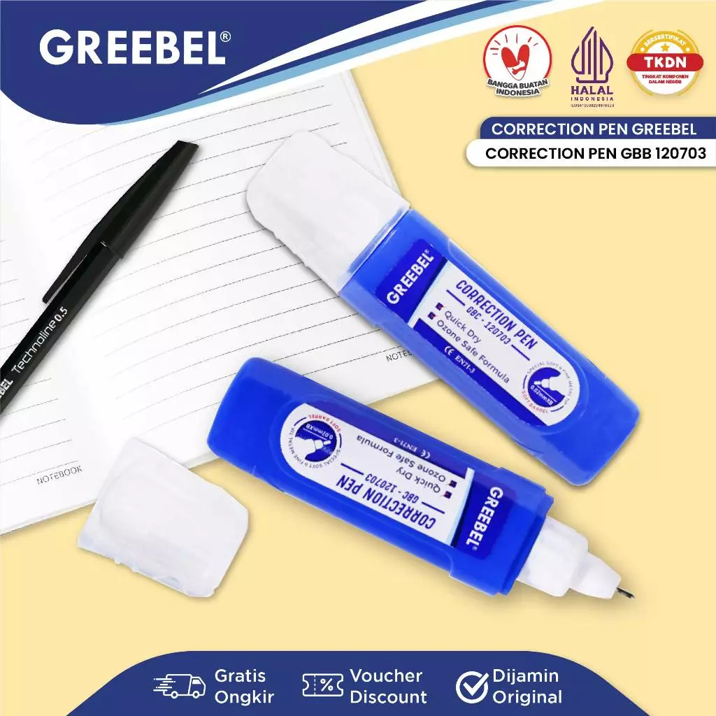 

NULIS | GREEBEL Correction Pen Cair /Tip Ex / Stipo /Tip-Ex /Penghapus Pulpen (PCS)