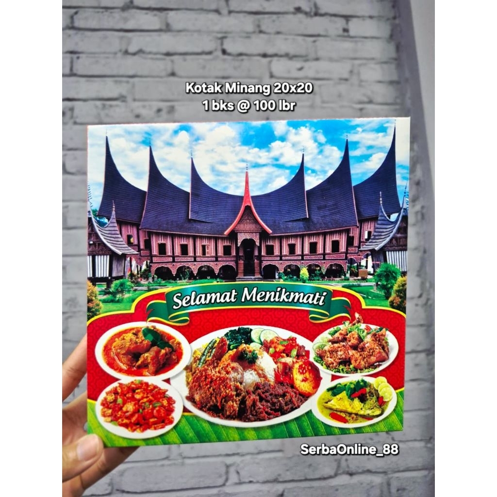 Toba - Box Kotak Nasi Minang Merah - Kotak minang 20x20 isi 100lbr, sudah termasuk alas