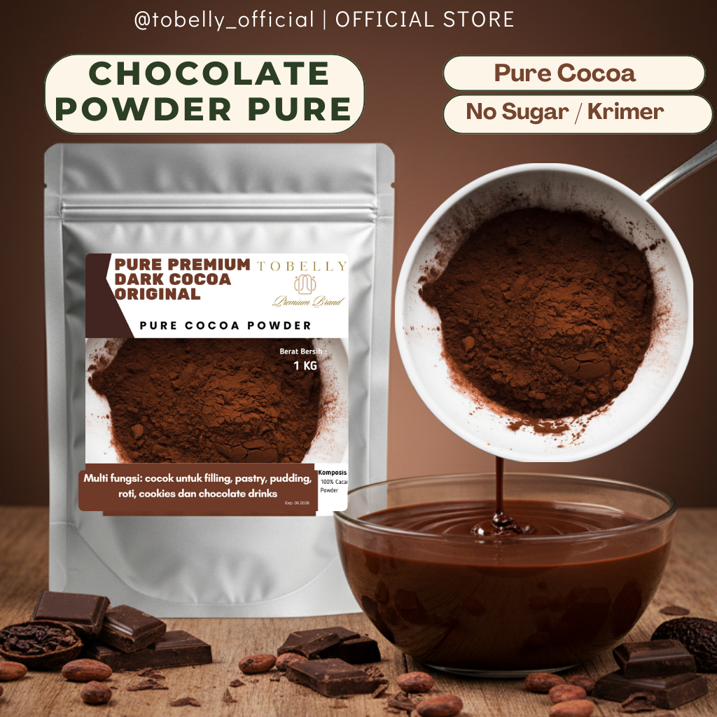 

Tobelly Bubuk Cokelat Murni Pure Dark Chocolate Cocoa Powder 100% ORI