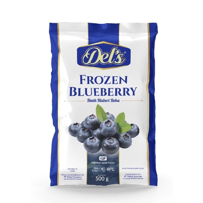 

Del's Blueberry Frozen Buah Bluberi Beku IQF 500 gram