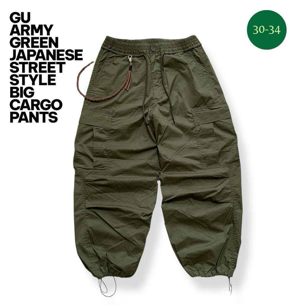 Celana panjang big cargo Gu Japanese street style Army Green Size 30-34 bisa pakai Second Original