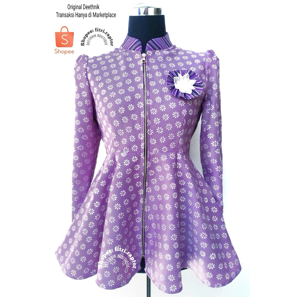 Blus batik wanita model peplum warna taro batik cap asli mix lurik prasojo