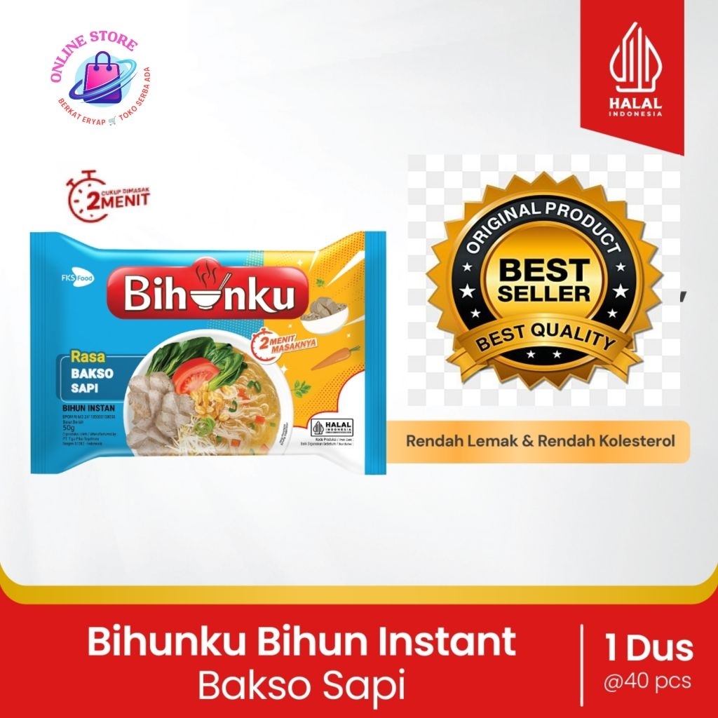 

Bihunku Instan - Bakso - 1 Karton - 40 Pcs - 50gr