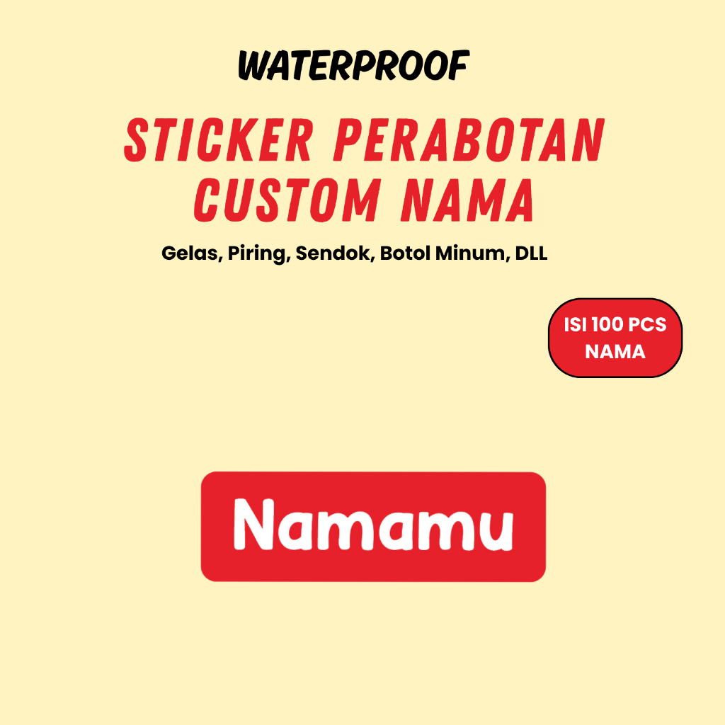 

100Pcs Sticker Custom Nama Piring Sendok Botol Barang Perabotan Stiker Ajaib Waterproof Timbul Label