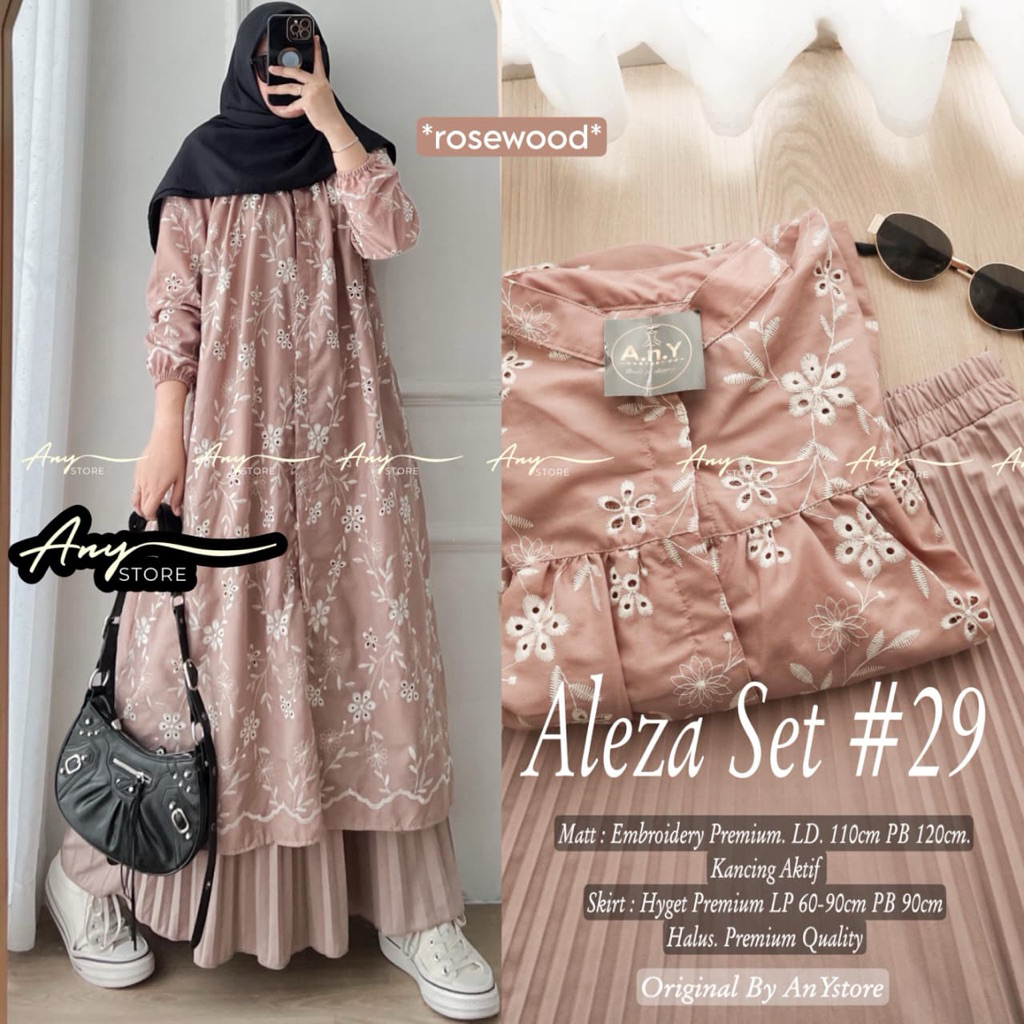 ALEZA SET BY ANY LD 120 EMBRIODERY PREMIUM SETELAN WANITA SETELAN LONG TUNIK SETELAN ROK PLISKET