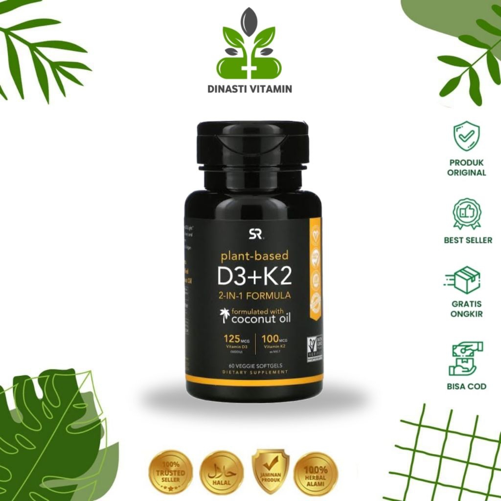 Sport Research Plant Based Vitamin D3 + K2 2 In 1 Formula Coconut Oil 125mcg 100mcg Isi 60 Softgels