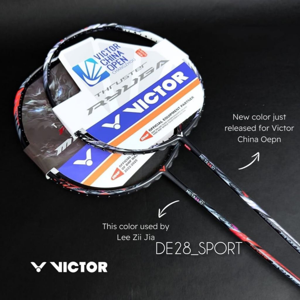 Raket Badminton Bulutangkis Victor Thrusther Ryuga Metalic Merah/putih Tarikan 32 LBS Max Berat 4U/8