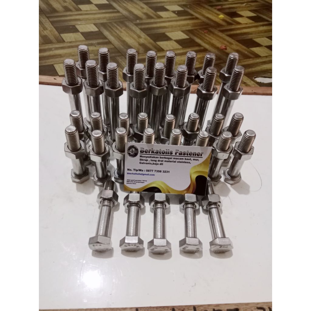 Baut mur stainless m10x65 half drat baut sus 304