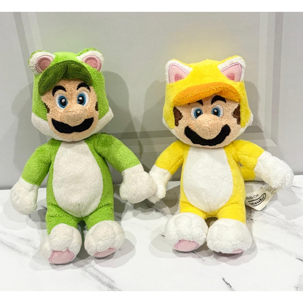 Boneka Plushie Sepasang Mario & Luigi Kostum Kucing World of Nintendo