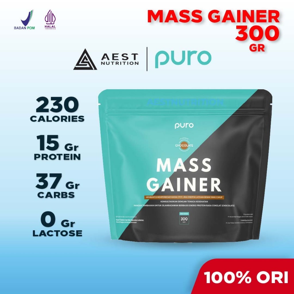 ORIGINAL Puro Mass Gainer 300 gram Susu Protein Gym Bulking Penggemuk Penambah Berat Badan