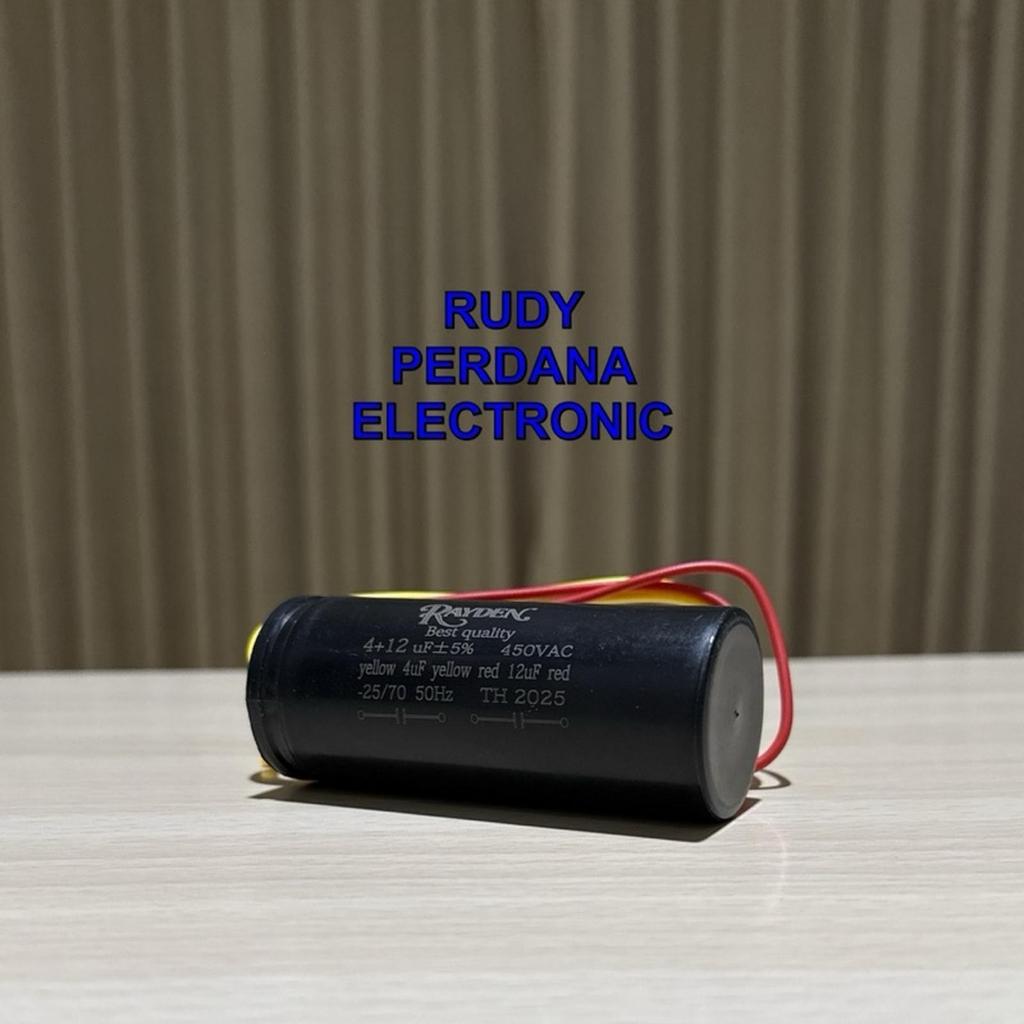 KAPASITOR BULAT DOUBLE MESIN CUCI 4+12UF 450V 4+12 UF 450 VOLT CBB60 RAYDEN