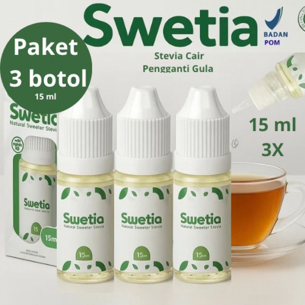

PAKET 3 BOTOL SWETIA PEMANIS ALAMI / SWETIA STEVIA CAIR / GULA DIABETES