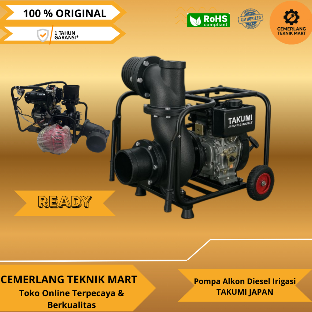 Pompa Alkon Diesel Irigasi TAKUMI JAPAN 8 Inch Alkon Diesel Elektrik Stater Pompa Banjir Air Sawah 8