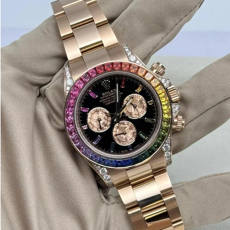 TERMURAH [100%Asli] Rolex 116595 RBOW Rolex 40mm Rainbow Diamond Ready Stock Automatic 18K Rose Gold