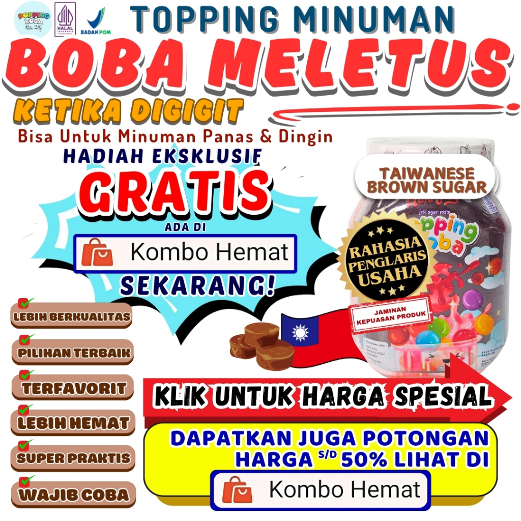 

Boba Meletus Dimulut Topping Minuman Instan - Popping Boba Pecah Dimulut Rasa Brown Sugar 500 Gram | Cocok Untuk Semua Minuman | Popping Boba Nata Jelly