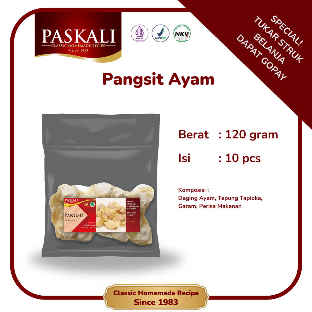 

Pangsit Ayam Paskali 125 Gram Isi 10 Pcs