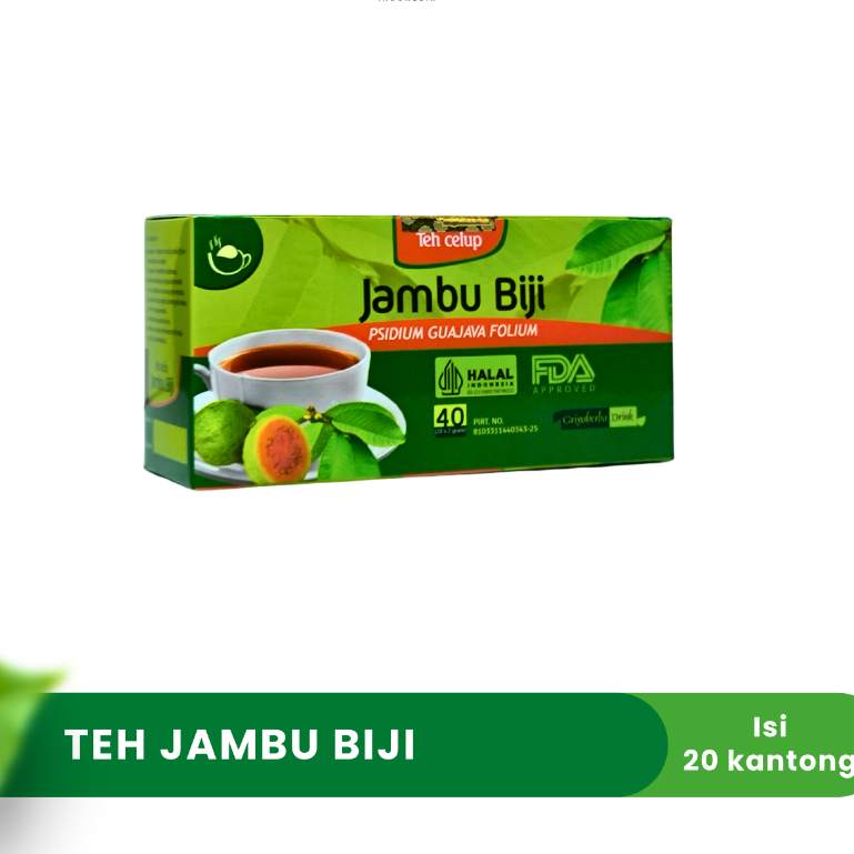 

Teh Daun jambu biji griya herba bermanfaat untuk membantu melonggarkan pernafasan, sebagai desinfektan di saluran tenggorokan, serta menghambat aktivitas mikroba.