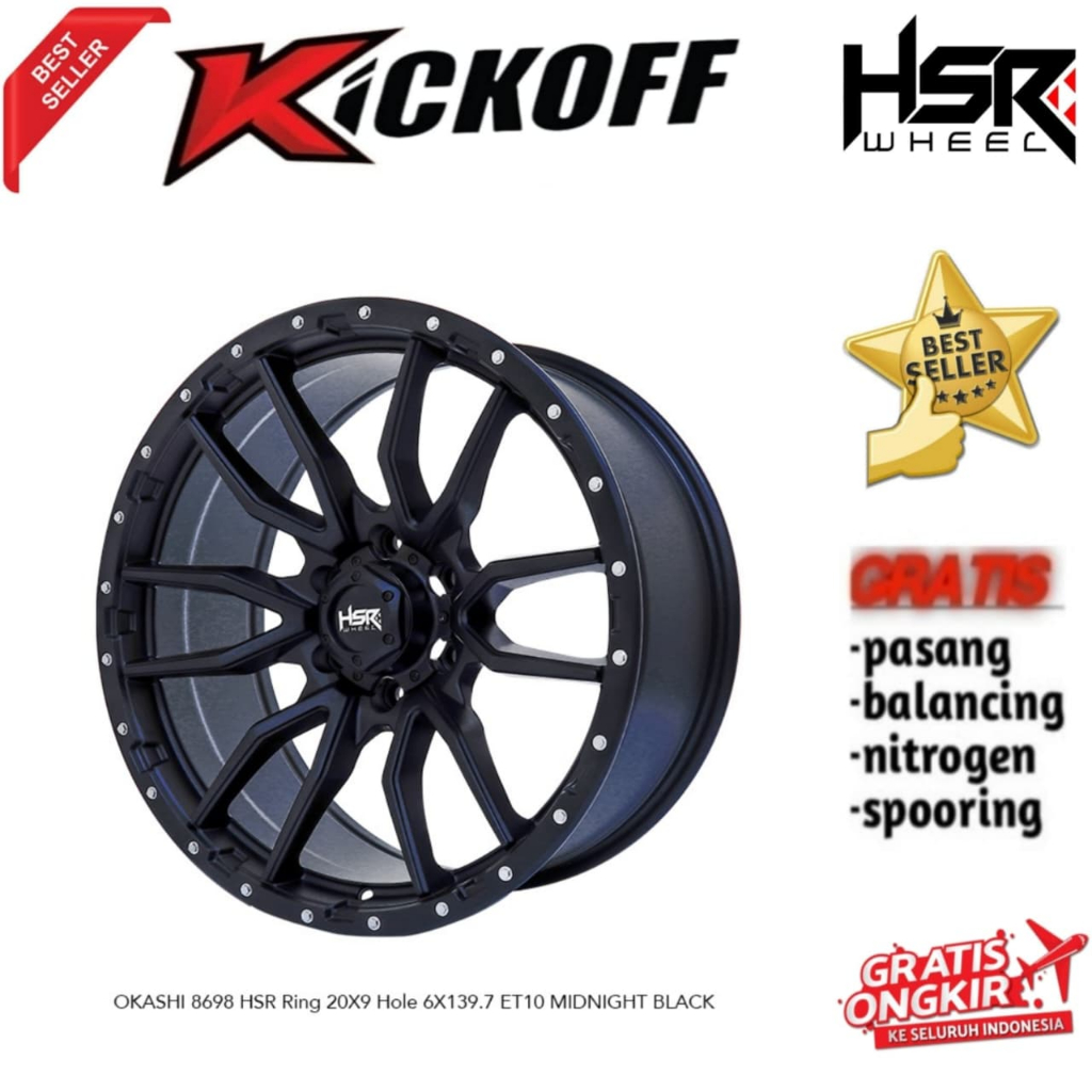Velg Mobil HSR Okashi R20 6 Lubang Hitam Buat Pajero Fortuner Hilux Triton