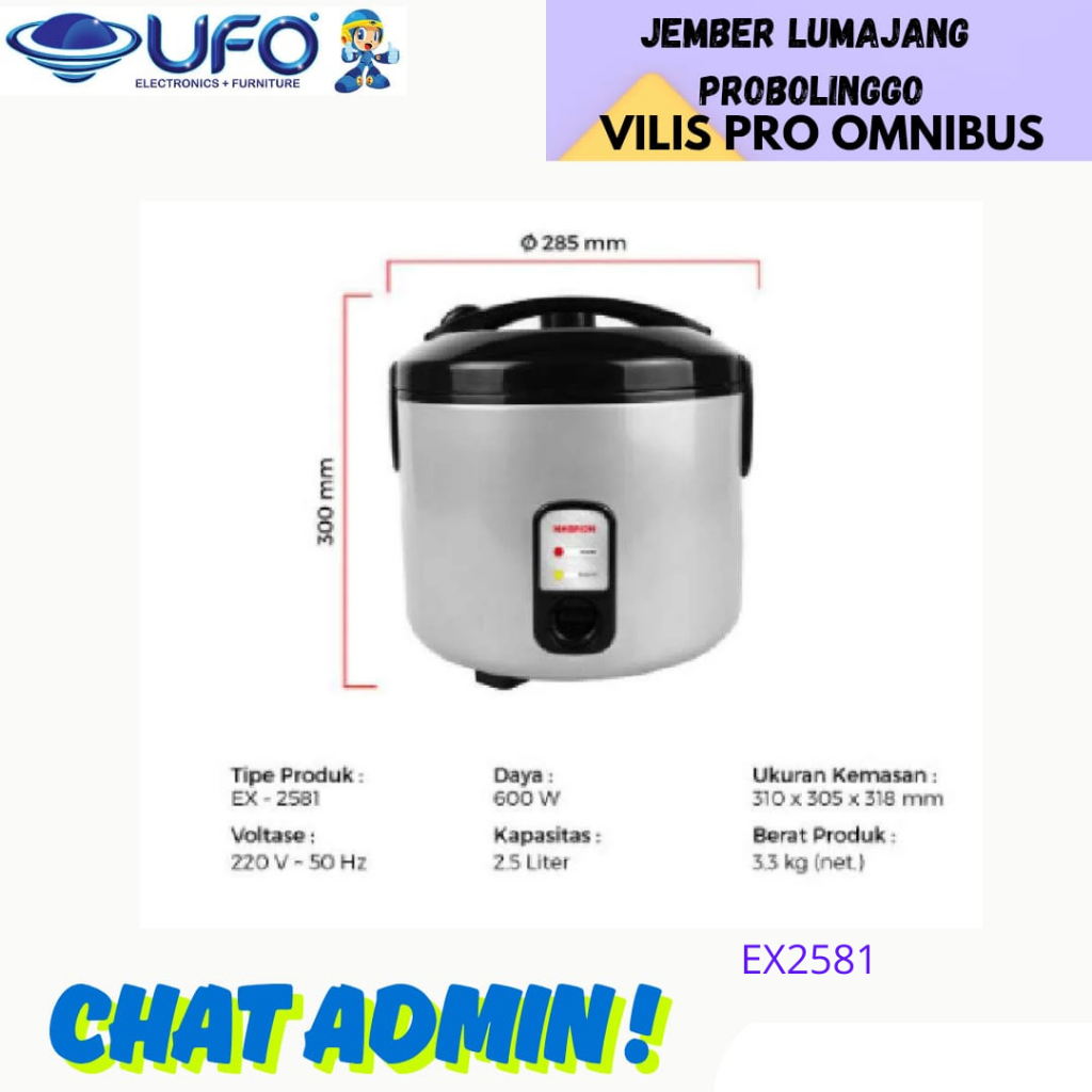 RICE COOKER Maspion EX2581 Rice Cooker Kapasitas 2,5Liter