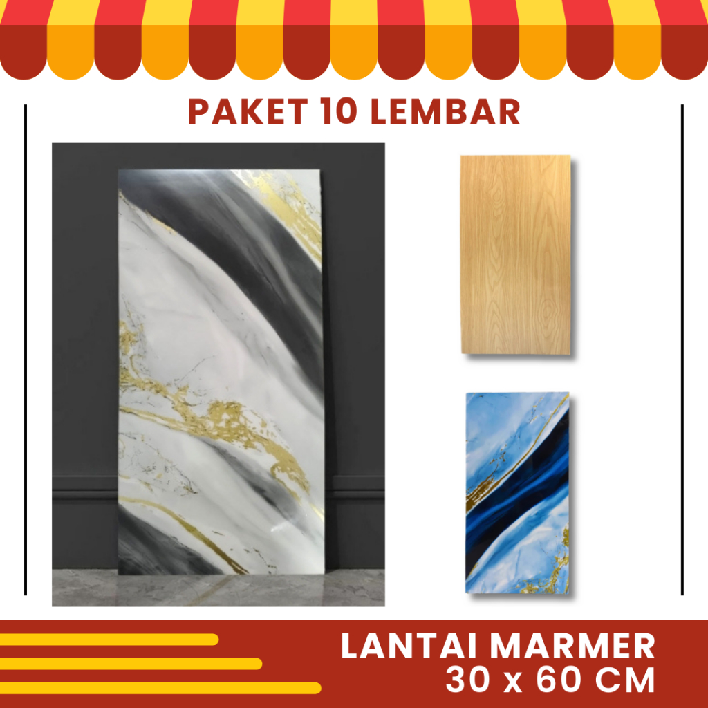 Stiker Dinding Dapur Vinyl Anti Air Sticker Lantai Vinyl Tempel Motif Marmer Hitam Cream Glossy