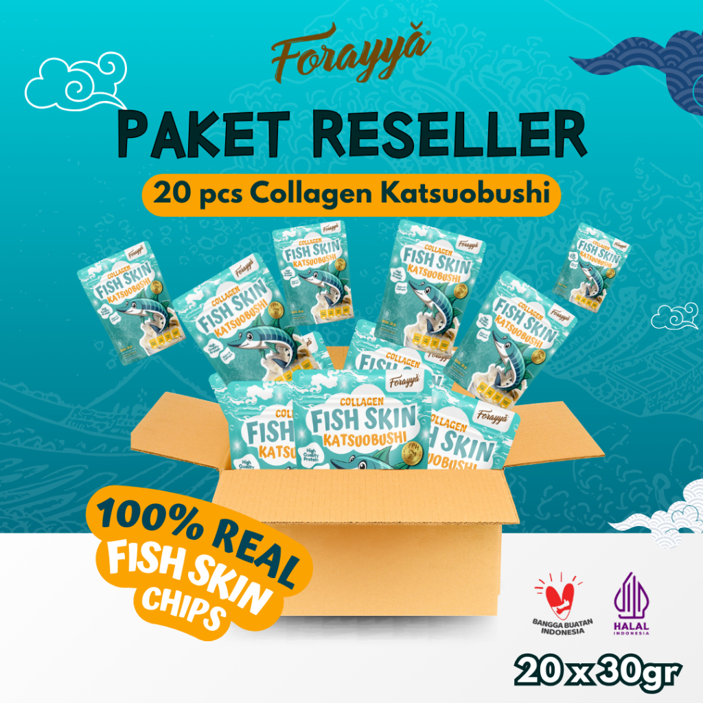 

Paket Reseller 20 pcs Fish Skin Chips Katsuobushi Collagen & Spicy 30gr - Snack Sehat Keripik Kulit Ikan Cemilan Gurih Tinggi Protein Tanpa MSG