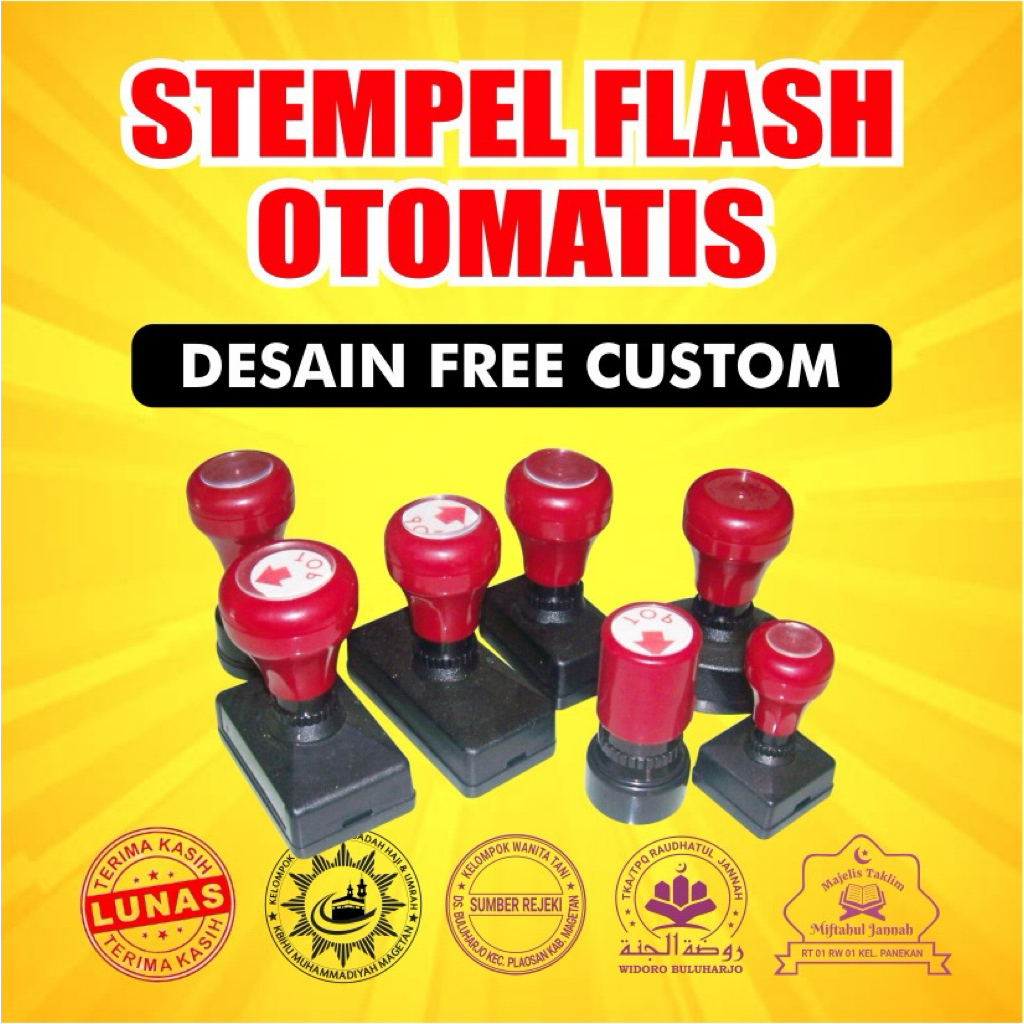 

Cetak Stempel Flash Otomatis | Custom | Logo, Nama, Lunas, dll
