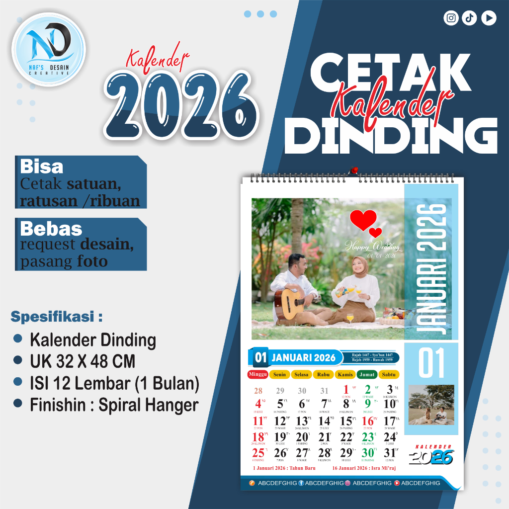 

Kalender 2024 RING ( 12 Lbr = 1 Bulan ) Custom Desain
