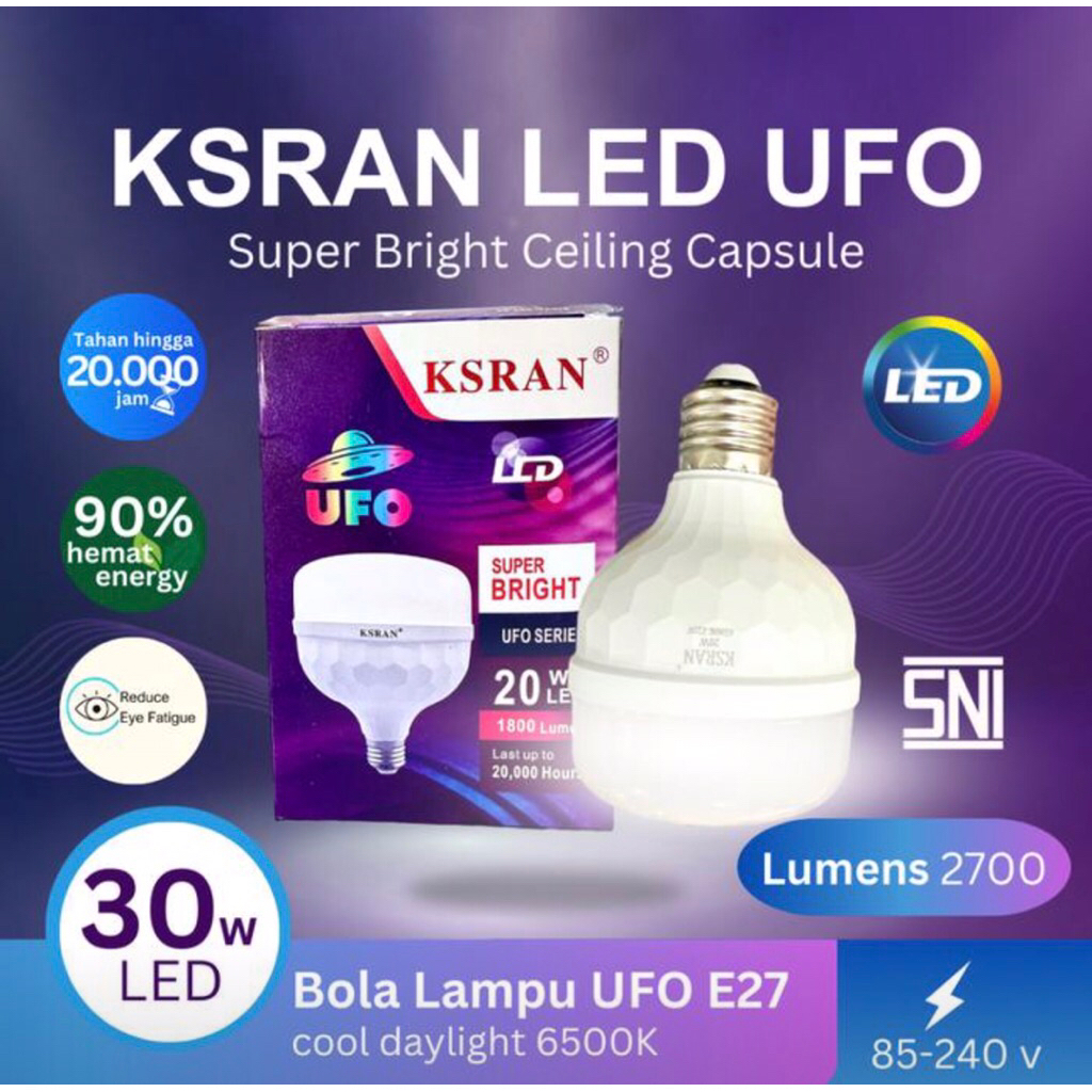 LAMPU LED JUMBO UFO 30 WATT LAMPU LED BULB BOHLAM LED KAPSUL 30 W CAHAYA PUTIH HEMAT ENERGI KSRAN