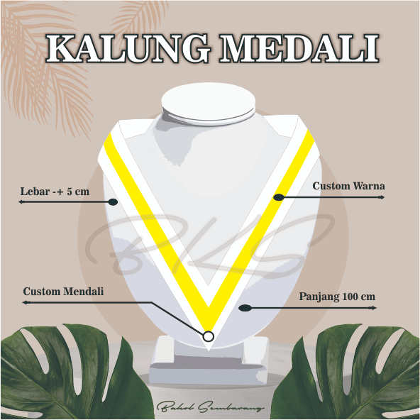 KALUNG GORDON/MEDALI/WISUDA CUSTOM PUTIH STRIP KUNING