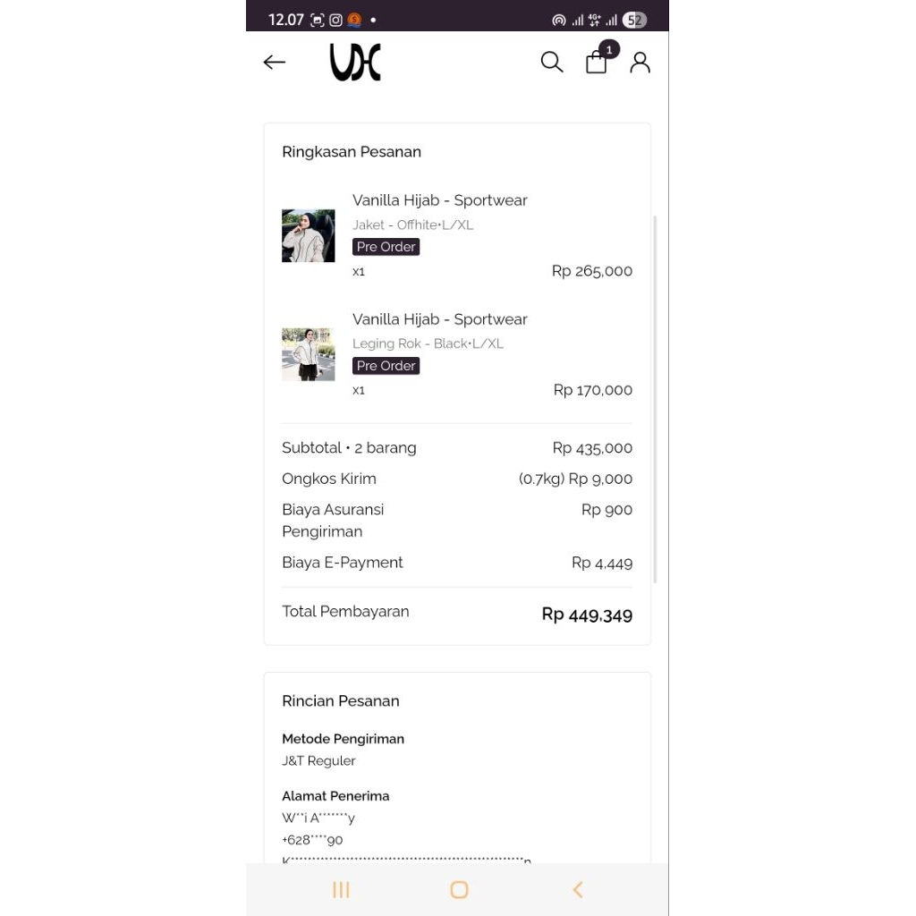 preloved celana legging rok (rokcel) olahraga Vanillahijab BARU