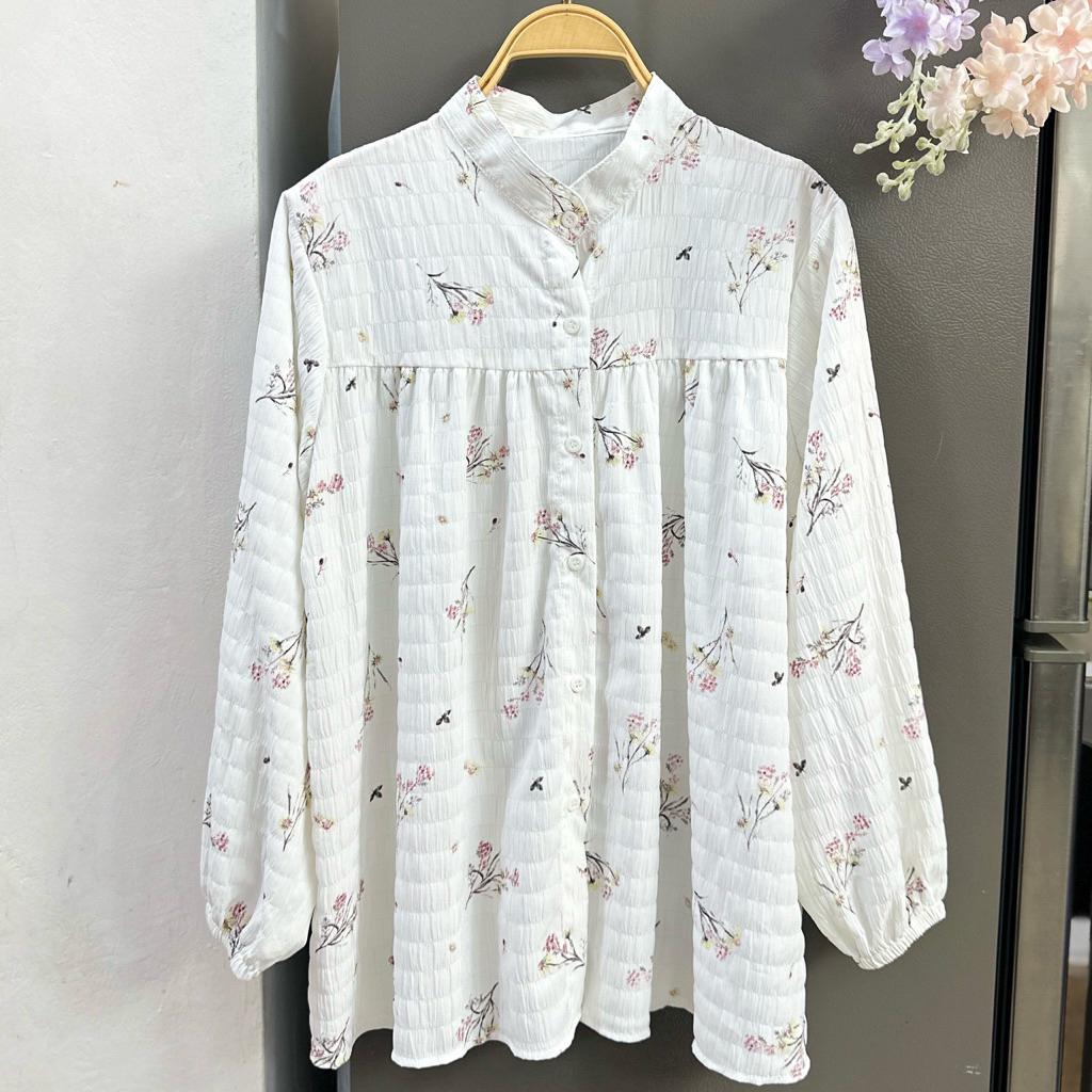 Premium Crinkle Motif Rose | VELLA  Blouse Crinkle | Blouse Busui friendly