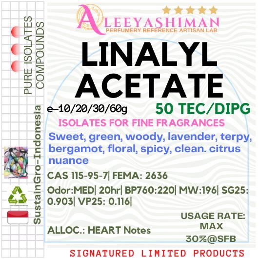 AleeyashimanFF-LAC40 – Linalyl Acetate: Pure Isolate and/or Aroma Chemical – Perfumery Professional 