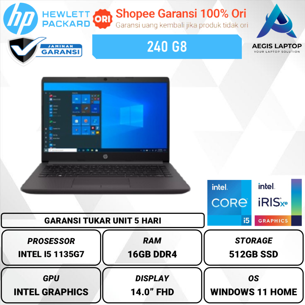 HP 240 G8 Intel Core i5 1135G7 16GB 512GB W11 14 inch FHD
