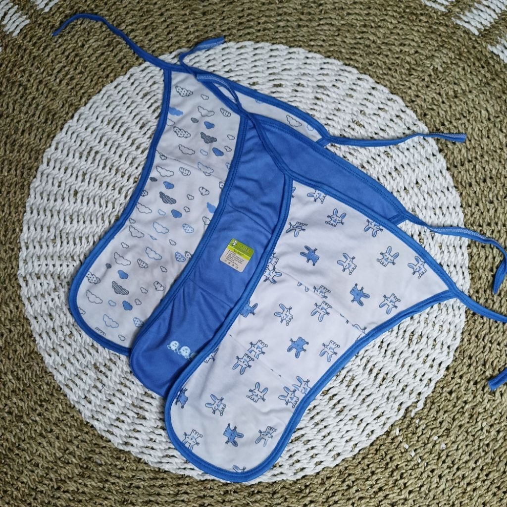 3 Pcs Dan 6 Pcs Popok Tali Kain Cuci Ulang Seri Biru Kucing Awan