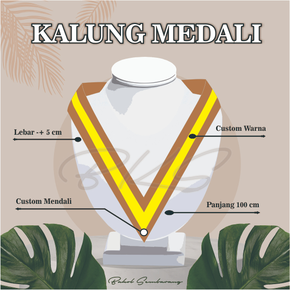 KALUNG GORDON/MEDALI/WISUDA CUSTOM COKLAT STRIP KUNING