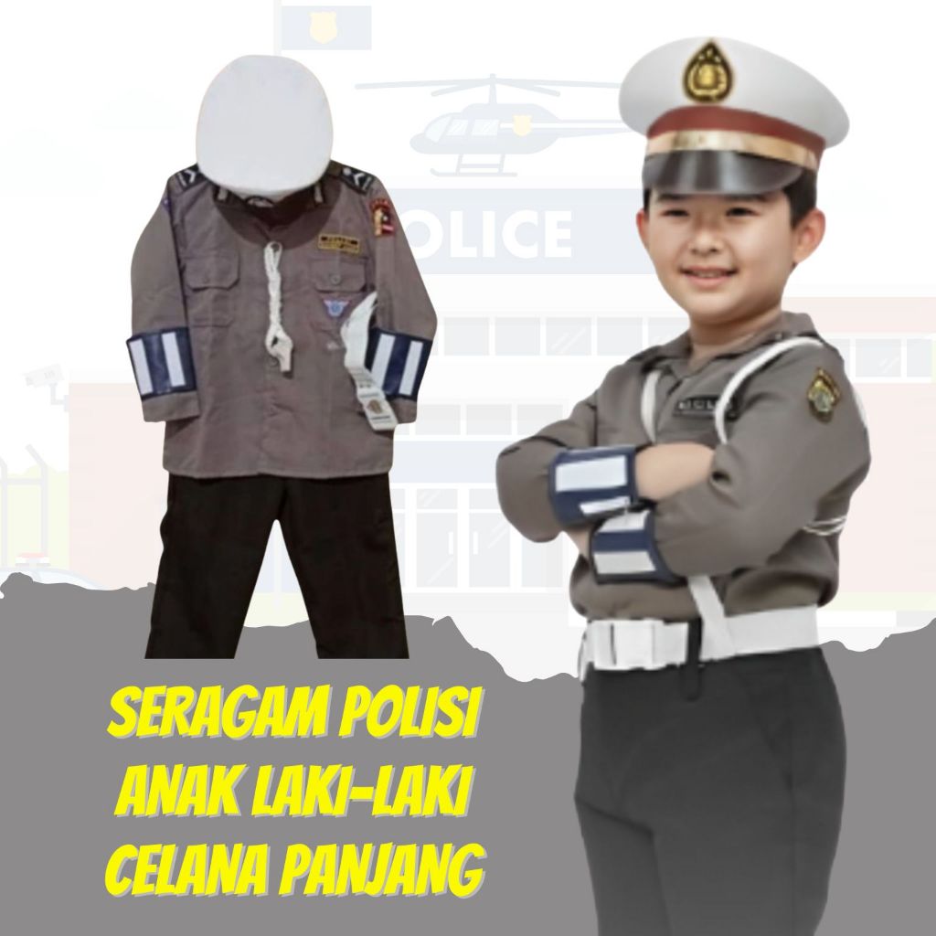 Baju seragam polisi anak Fashion Show Kostum Karnaval Agustusan Lengkap Aksesories Laki Perempuan