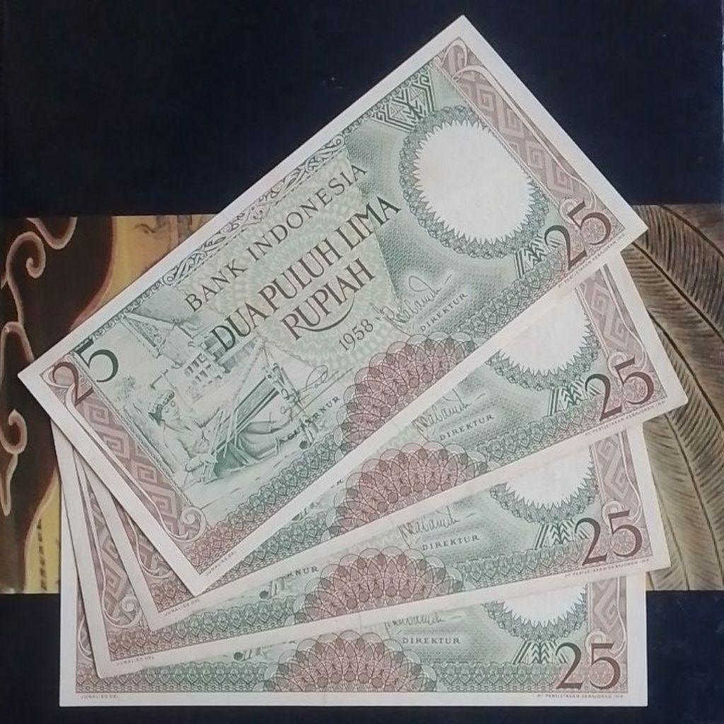 KONDISI GRESS UANG KUNO ASLI 25 RUPIAH TAHUN 1958
