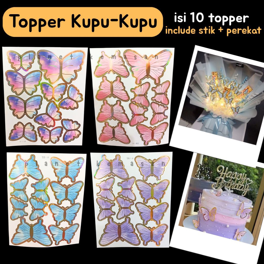 topper Kupu-kupu / hiasan kue butterfly / hiasan kue kupu kupu / topper kue ulang tahun hiasan Kupu